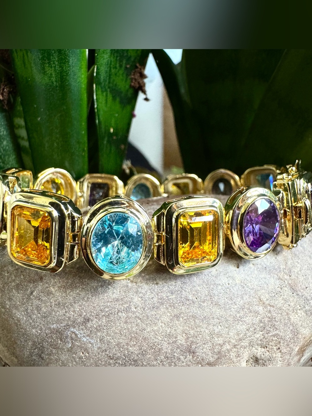 UNUSUAL Heavy Sterling multi-color CZ bezel bracelet